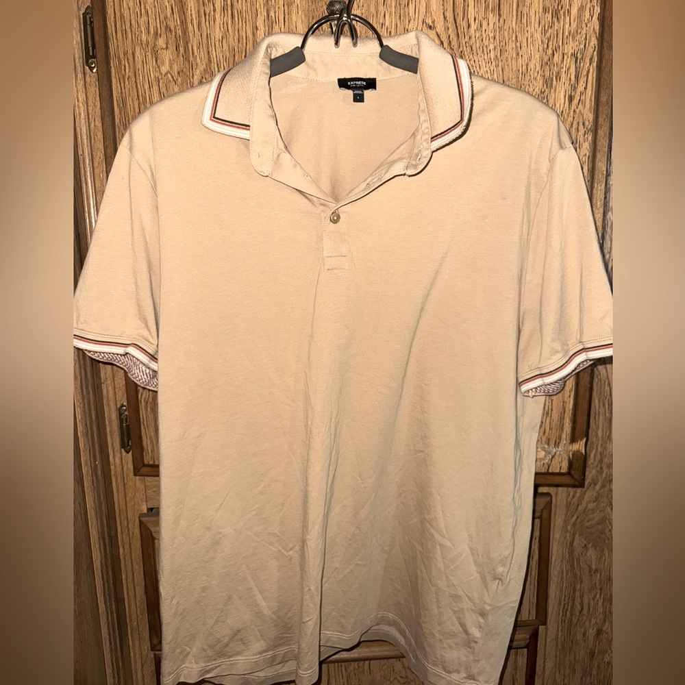 Express Beige Polo Shirt with Red Accents